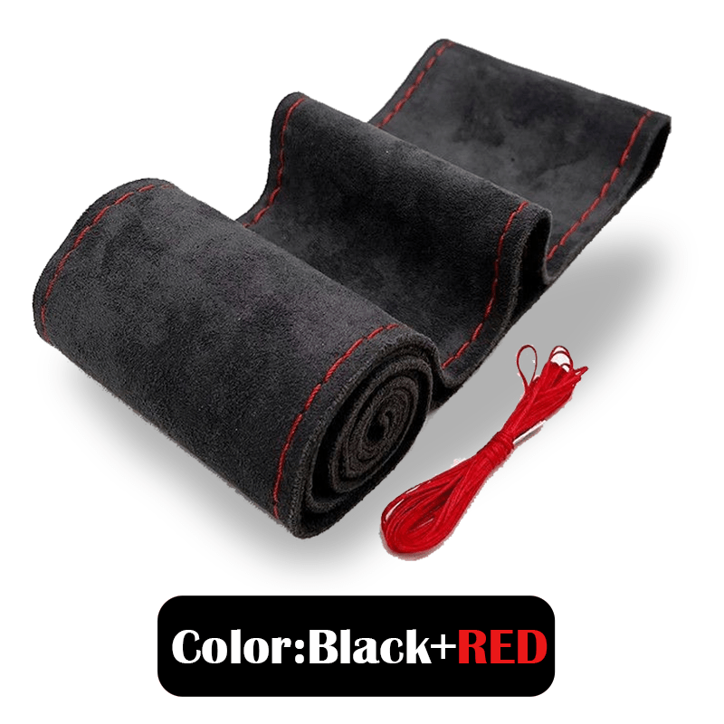 TEMU 1pc Hand-stitched Car Steering Wheel Cover (includes 1pc Blunt Needle And 1pc Thread), Pu Suede Velvet Material, Plush Grip Cover Anti-slip