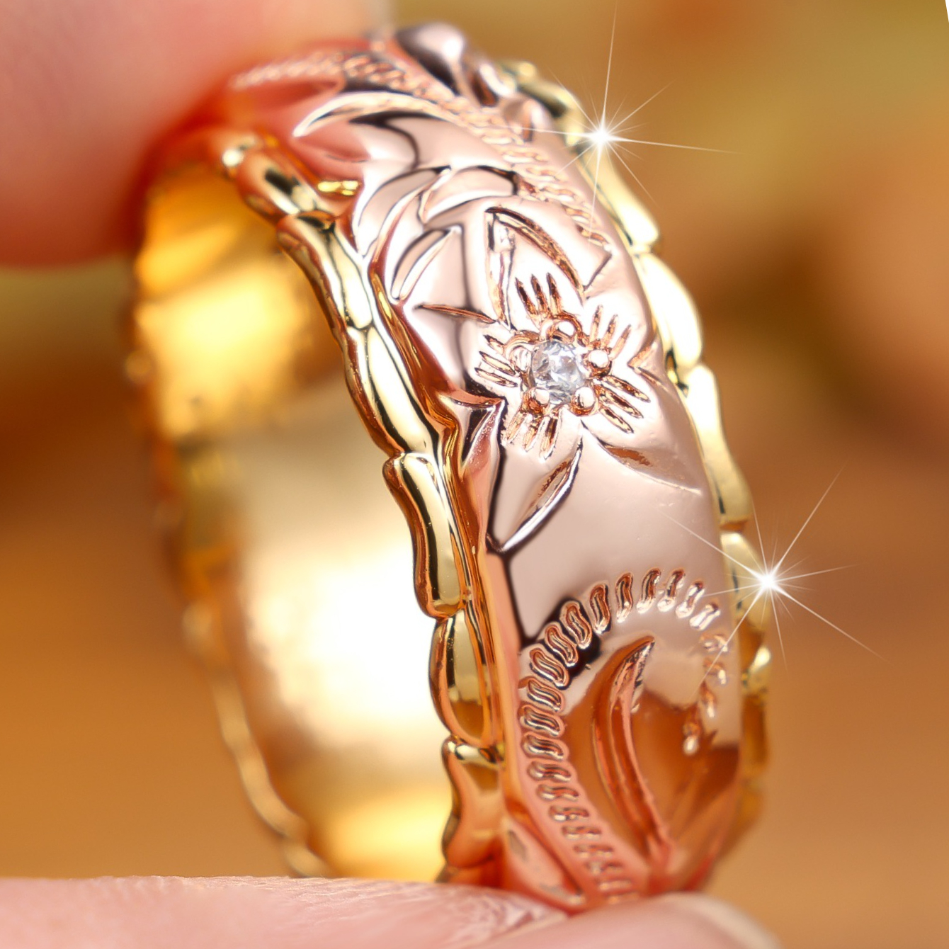 Vintage Relief Floral Wide Band Ring, Unisex