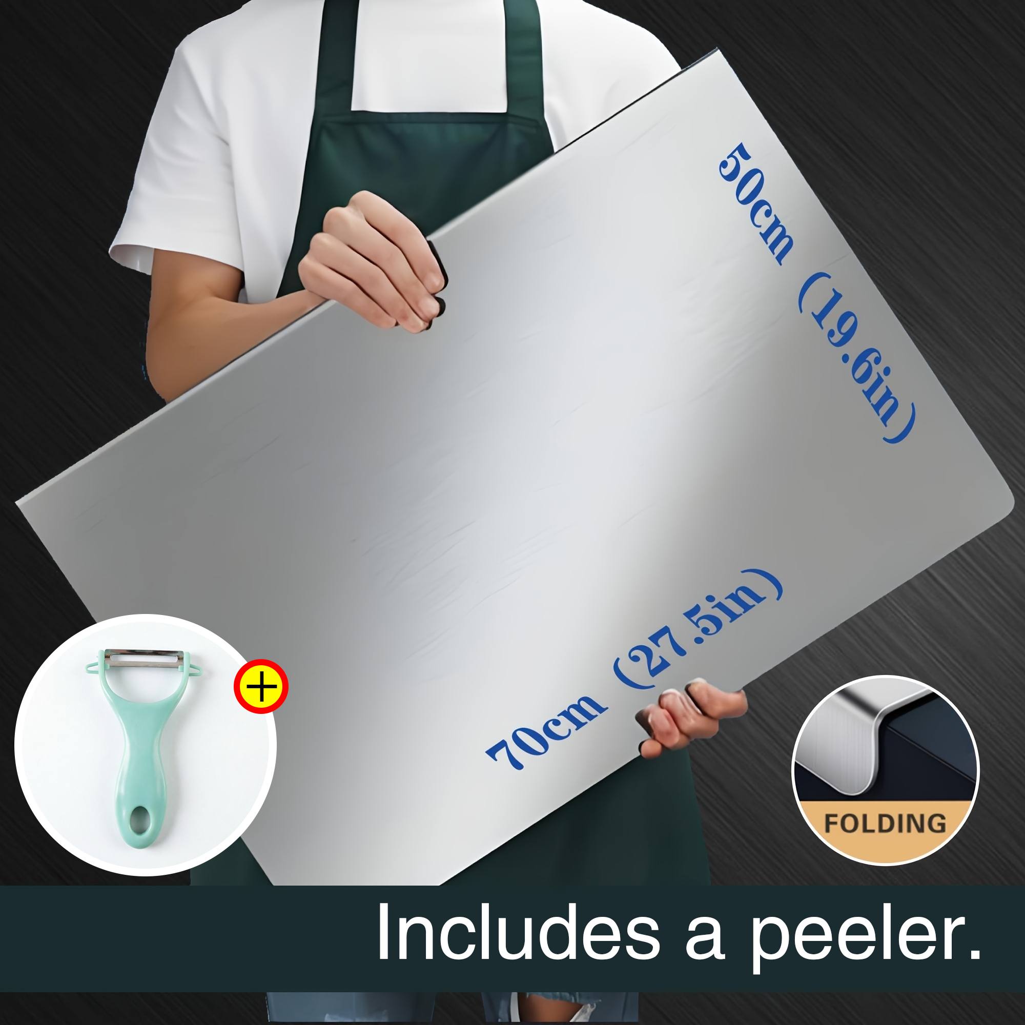 TEMU 2026 Thickened Large Size Stainless Steel Cutting Board With Peeler, Extra Large Thick Board, Non-slip Surface, Suitable For Kitchen, Baking,