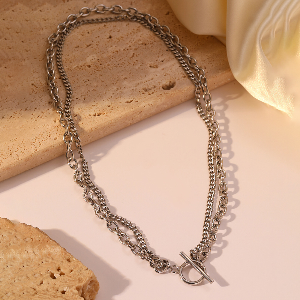 TEMU Cadena de eslabones cubanos con cierre de hebilla OT, collar de capa de acero inoxidable, resistente a la decoloración, collar para superponer