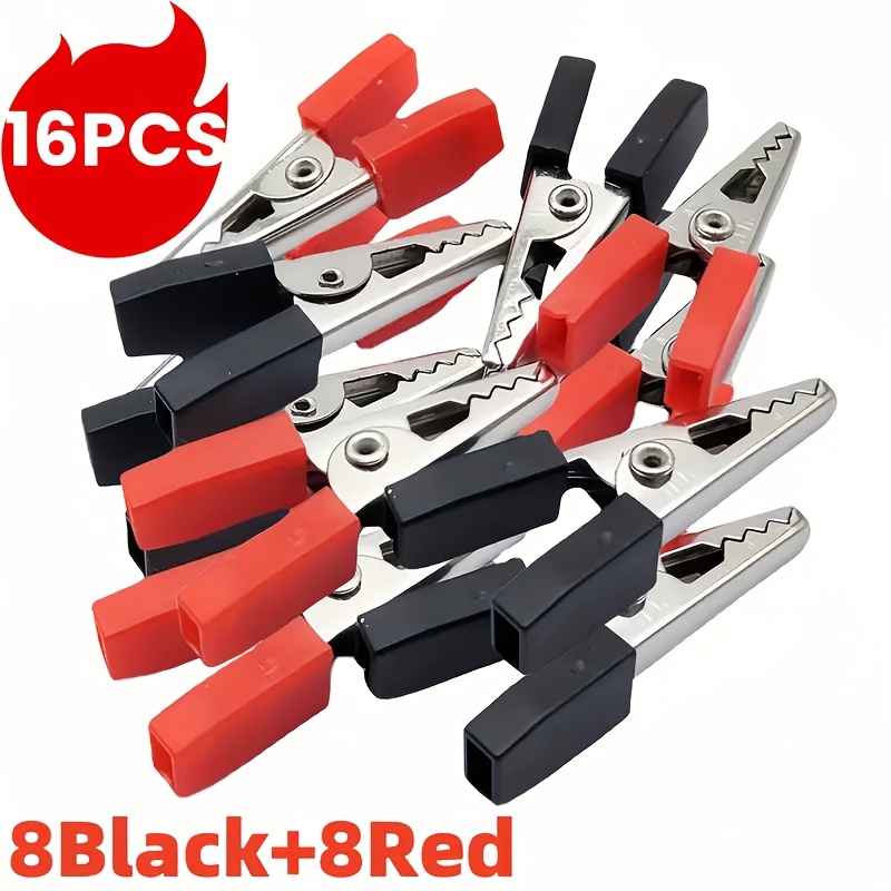 TEMU 16pcs Red And Black Alligator Clip Set | Durable Iron Construction, Suitable For Cars, Rvs