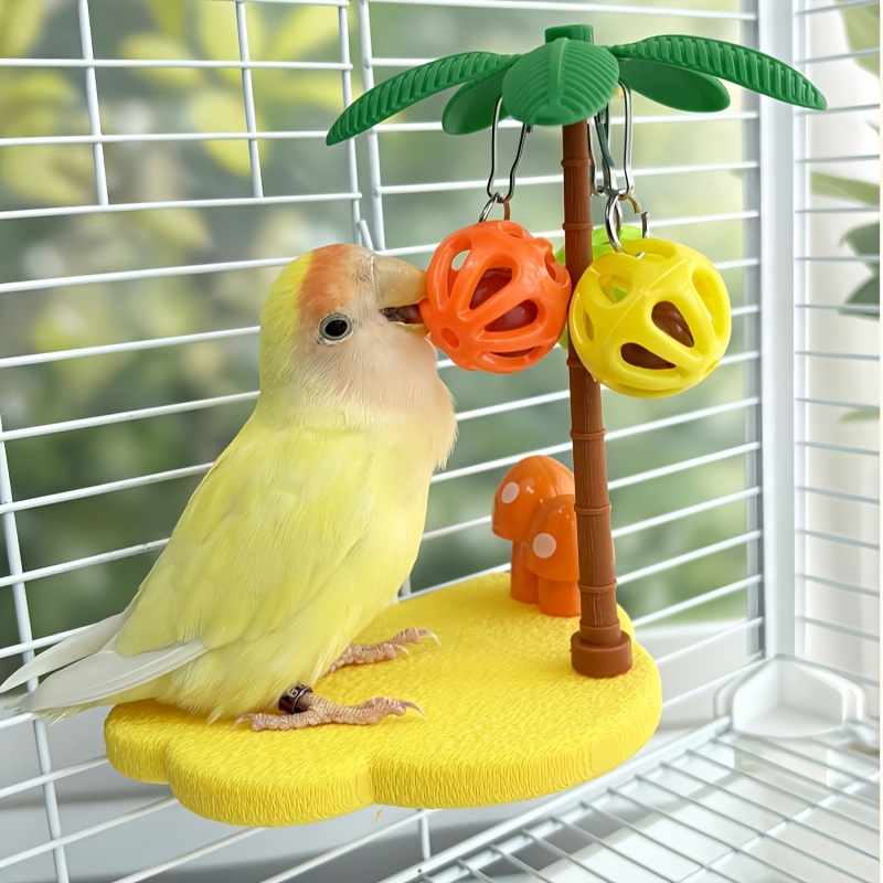 TEMU Coconut Tree Mushroom Shaped Bird Stand Decoration Parrot Toy Chewing Boredom Relief Self-entertainment Bird Stand Pole Platform Perch Budgie Cage Decoration