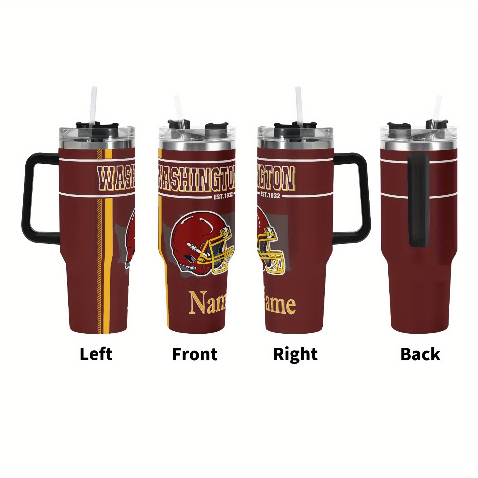 a personalized 40oz stainless steel vacuum vacuum   for   football featuring a custom name lid and straw ideal for hand washing this reusable travel coffee cup and water bottle is perfect for use in cars offices 0