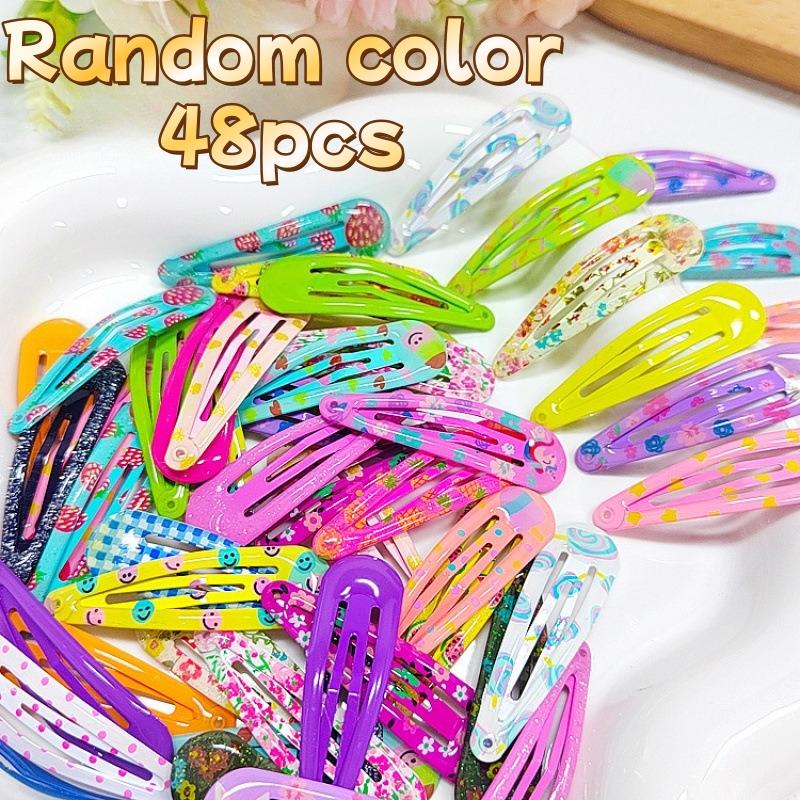 TEMU 48pcs Random Color Alloy Hair Clips - Cute And Fashionable Bb Hair Clips (with Strawberry, Flower, Unicorn, Etc. Patterns) - Daily Styles,
