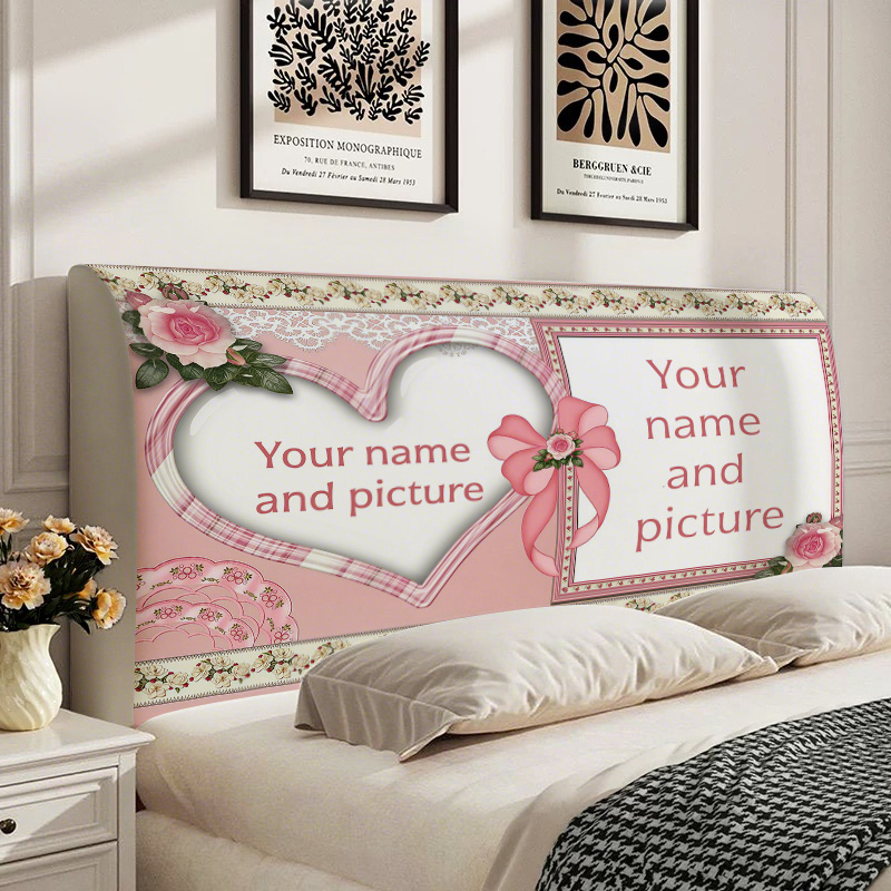 TEMU Customizable Bed Headboard Cover Compatible For All Bed Types - Soft Short Plush Bed With 2d Flat Print Name/date/logo, Hand Washable