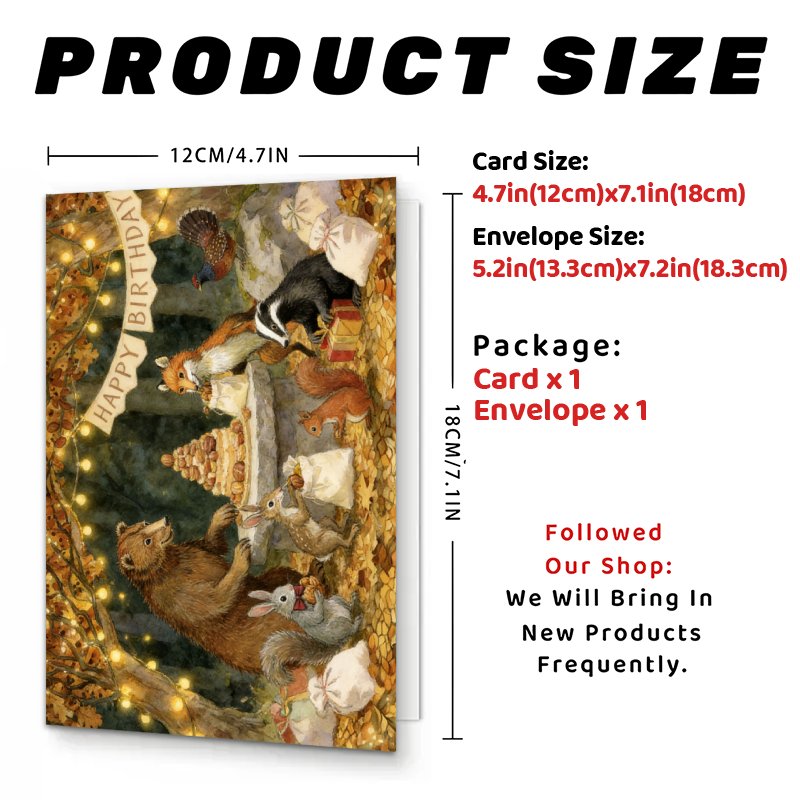 TEMU 1pc 1pcs Forest Animals Birthday Card With Envelope - Personalizable Name/message, Cute Woodland Theme Suitable For Family & Of All Ages - Bear,