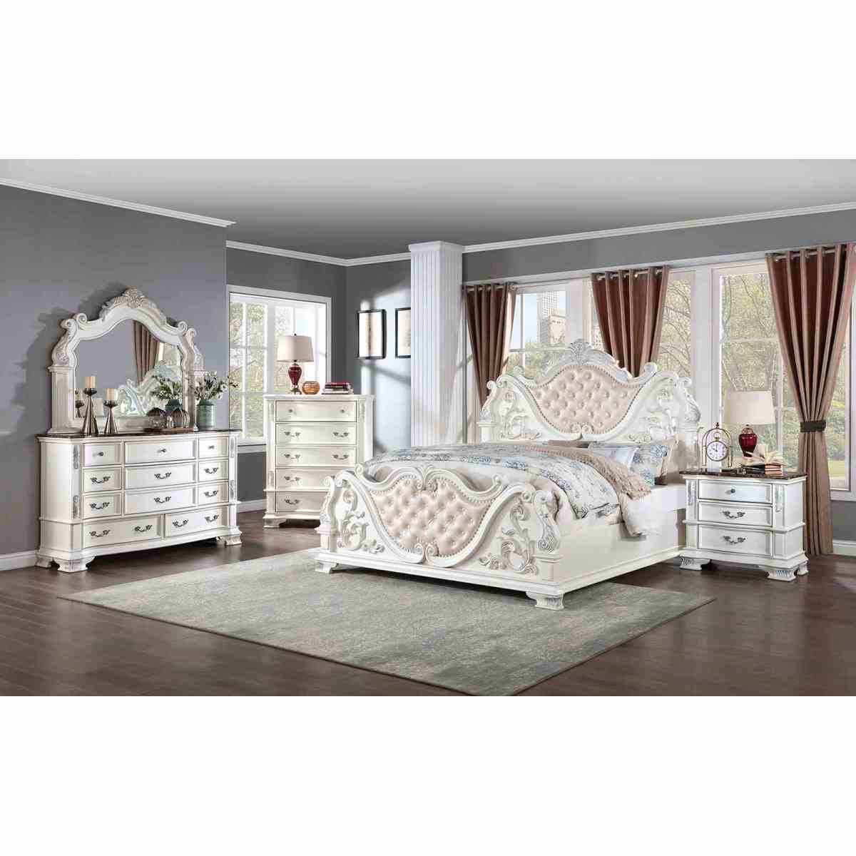 Luxury White 1pc Dresser Dovetail Drawers Genuine Marble Top Bronze Round Knob and Hanging Pulls BedroomEasy to Install Storage Unit Ready to Use Out of Box