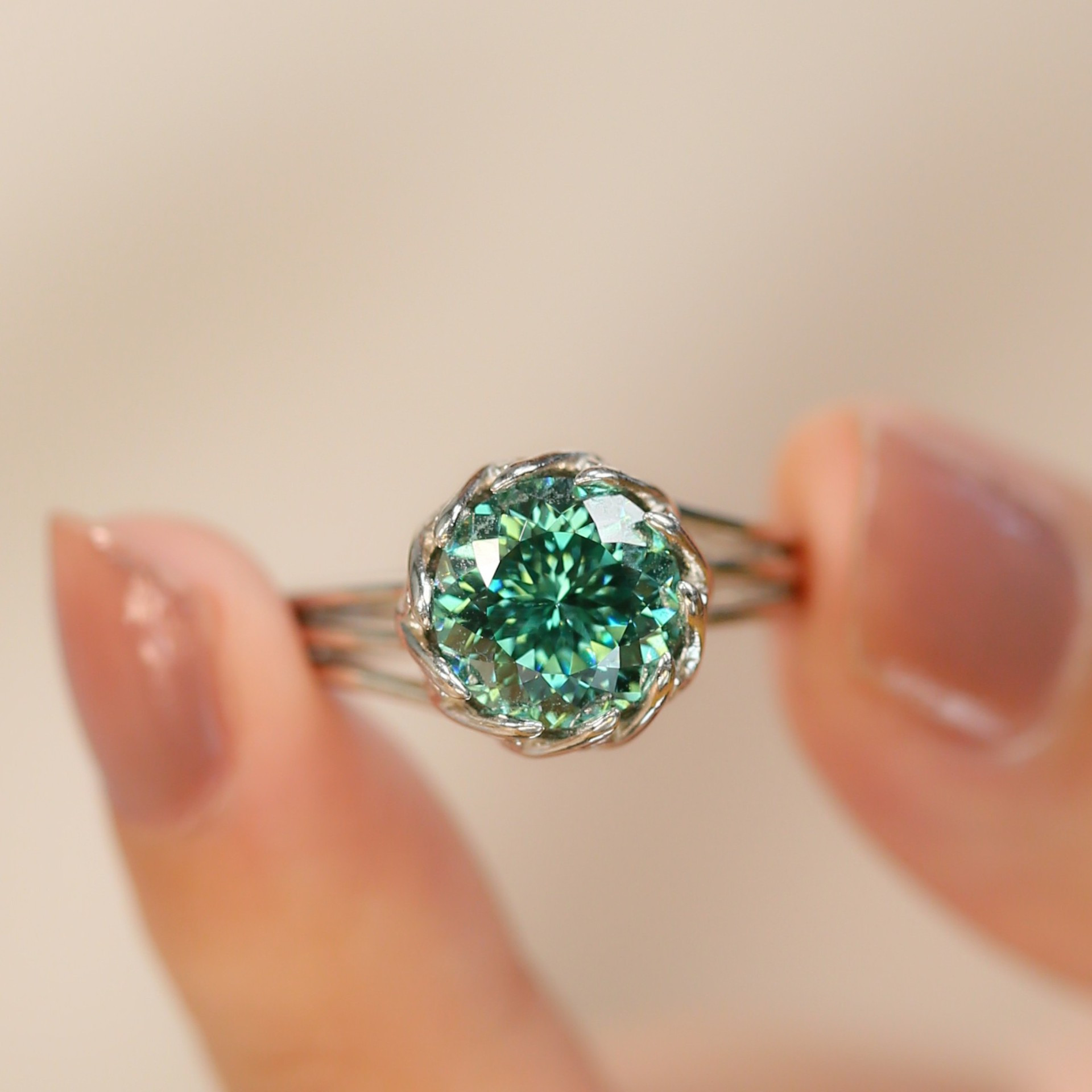Moissanite S925 Silver Lotus Wedding Ring
