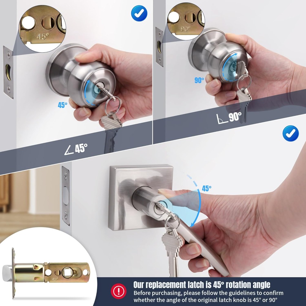 Adjustable Door Latch, Key Controlled Entrance Lock