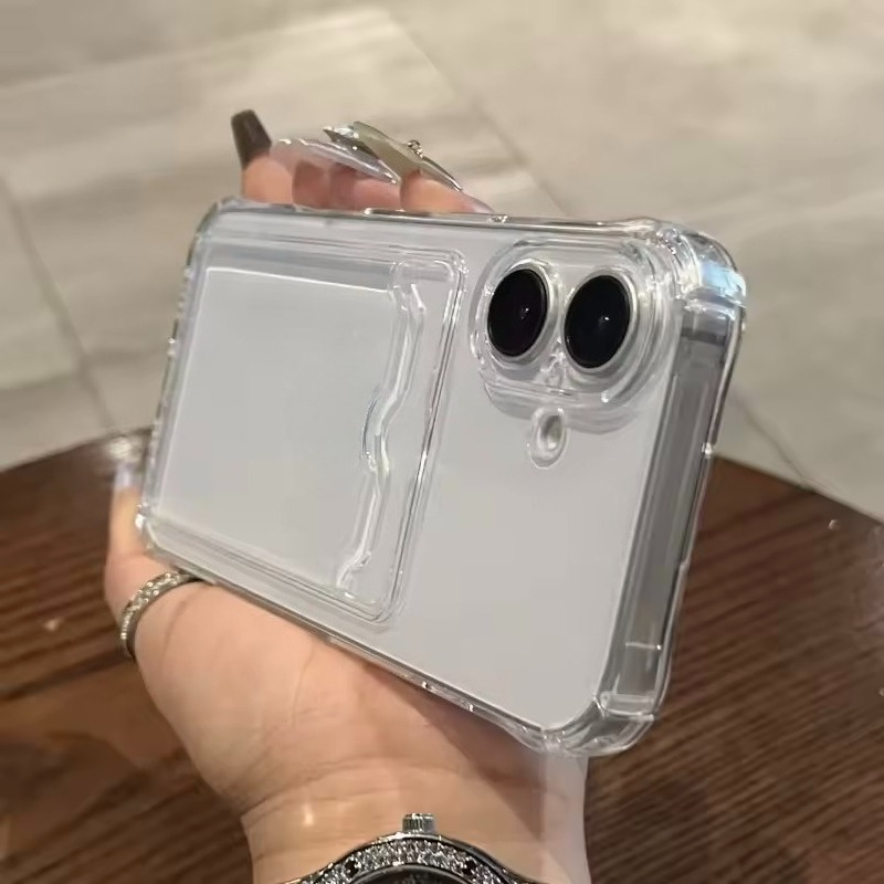 TEMU Phone Case: Transparent Easy Card Slot Bag Shockproof Protection Soft Case For Iphone 17 16 15 14 13 12 11 Pro Max 14 15 16plus 13 12mini Xsmax