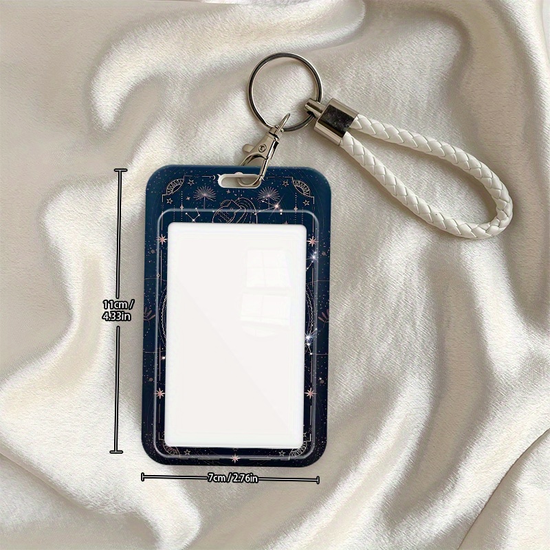 TEMU 2d Celestial Moon Chart Sliding Id Card Holder With Anti-loss Hanging Rope - Durable Sleeve Compatible For Id, Student, Transportation Passes,