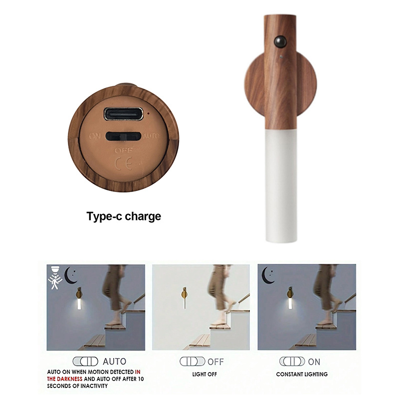 Detachable Magnetic Wooden LED Wall Sconce Night Light