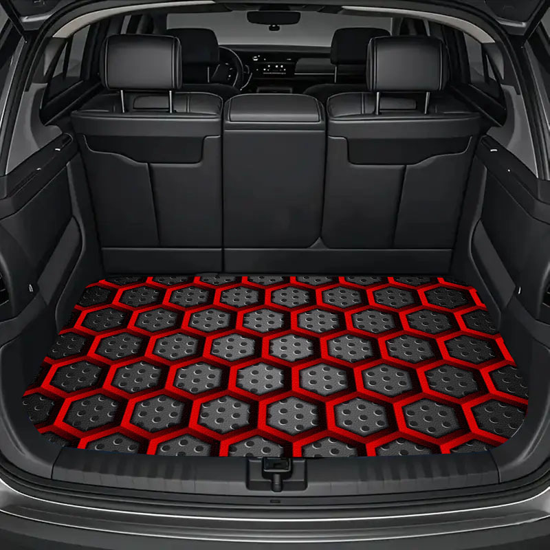 Image of 1pc Hexagon Red Printed Trunk Mat, Outdoor Placemats, Size, Protection Mat | Trunk Floor Mat For Cars, Trucks, Suvs | Keep Your Vehicle Clean