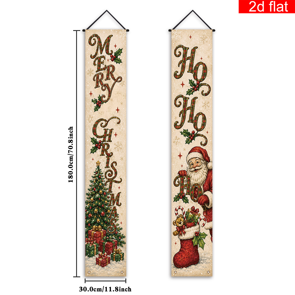 TEMU 2D Flat, 2D Flat - 2D Flat Banner, 2 Stück, Weihnachts-Schild Banner für die Veranda, Polyester, Santa Claus im Distressed Style, , Heckenkraut