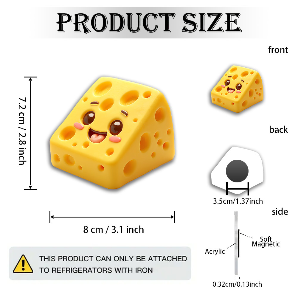 TEMU 1pc Cheese Magnet - Cute Cheese Character With & Holes, Soft Acrylic & Rubber Suitable For , Plush Collectors, Fridge Magnets For,, Decor -