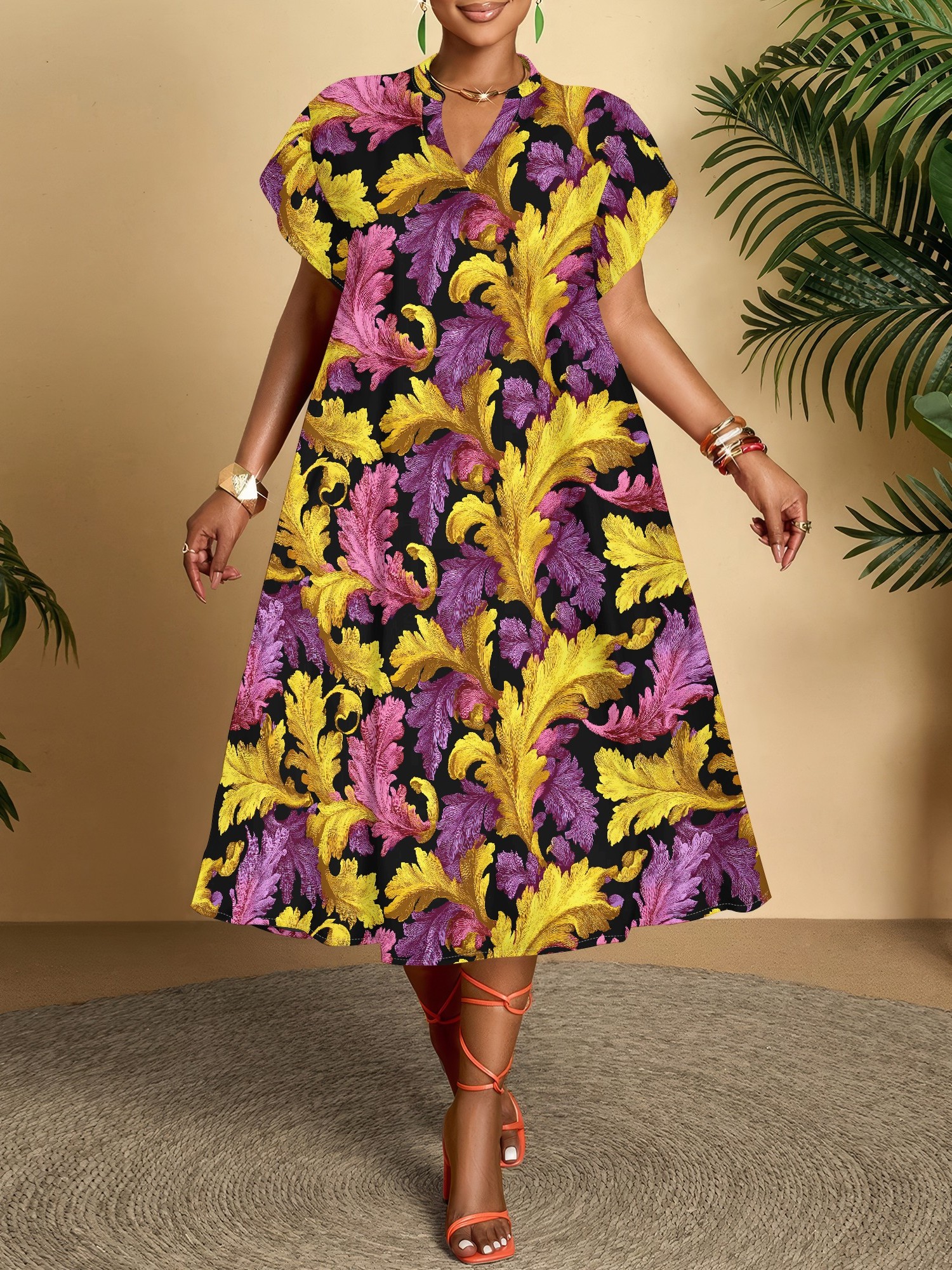 purple and yellow dress sold on Temu United States