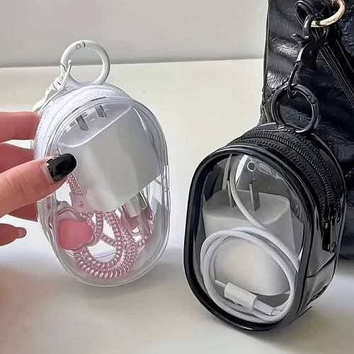1 mini transparent portable cable storage box suitable for data cables and headphones a multifunctional cable and headphone jack connector storage box