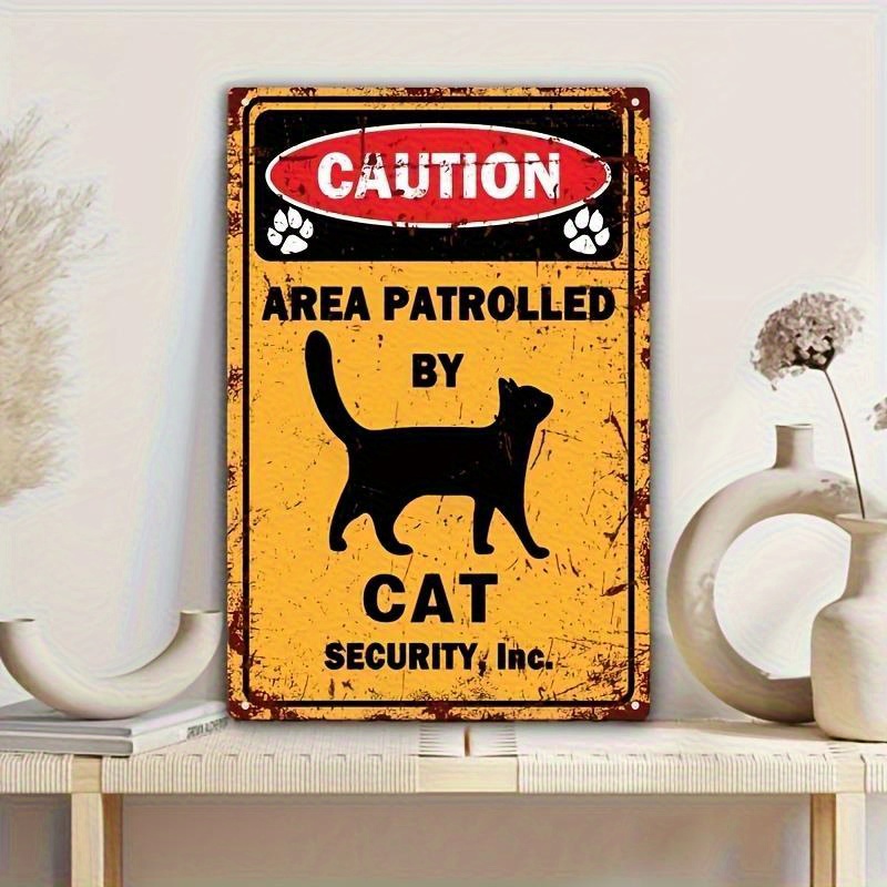 item picture 2d flat 2d flat vintage metal tin sign beware of cat   20 30cm   inches rustic iron wall decor with   patrol   indoor outdoor home and garden art perfect gift for cat lovers cat decor indoor artwork