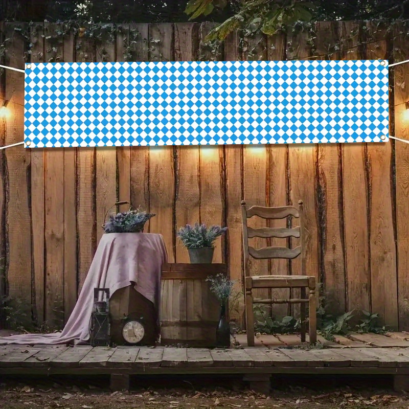 TEMU 1 pièce Bannière de Fête Bleue et Blanche pour Festival de Bière - Drapeau Décoratif en Polyester pour Clôture, Pelouse et Mur, Décoration