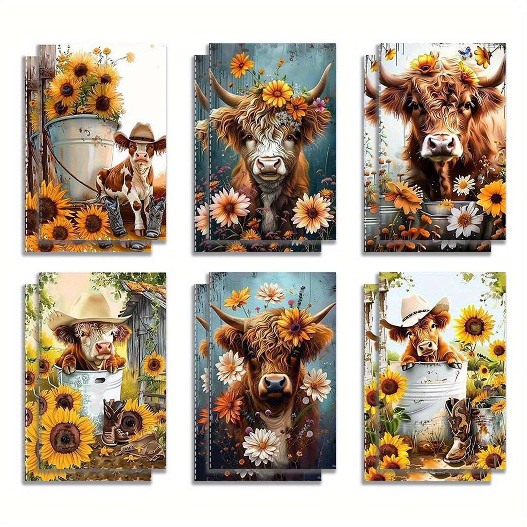 TEMU 12pcs Set Of Portable Notebooks With Chrysanthemum Cow Patterns | Creative Inspiration Memo For Office And Study Gifts 3.2x5 Inches Large