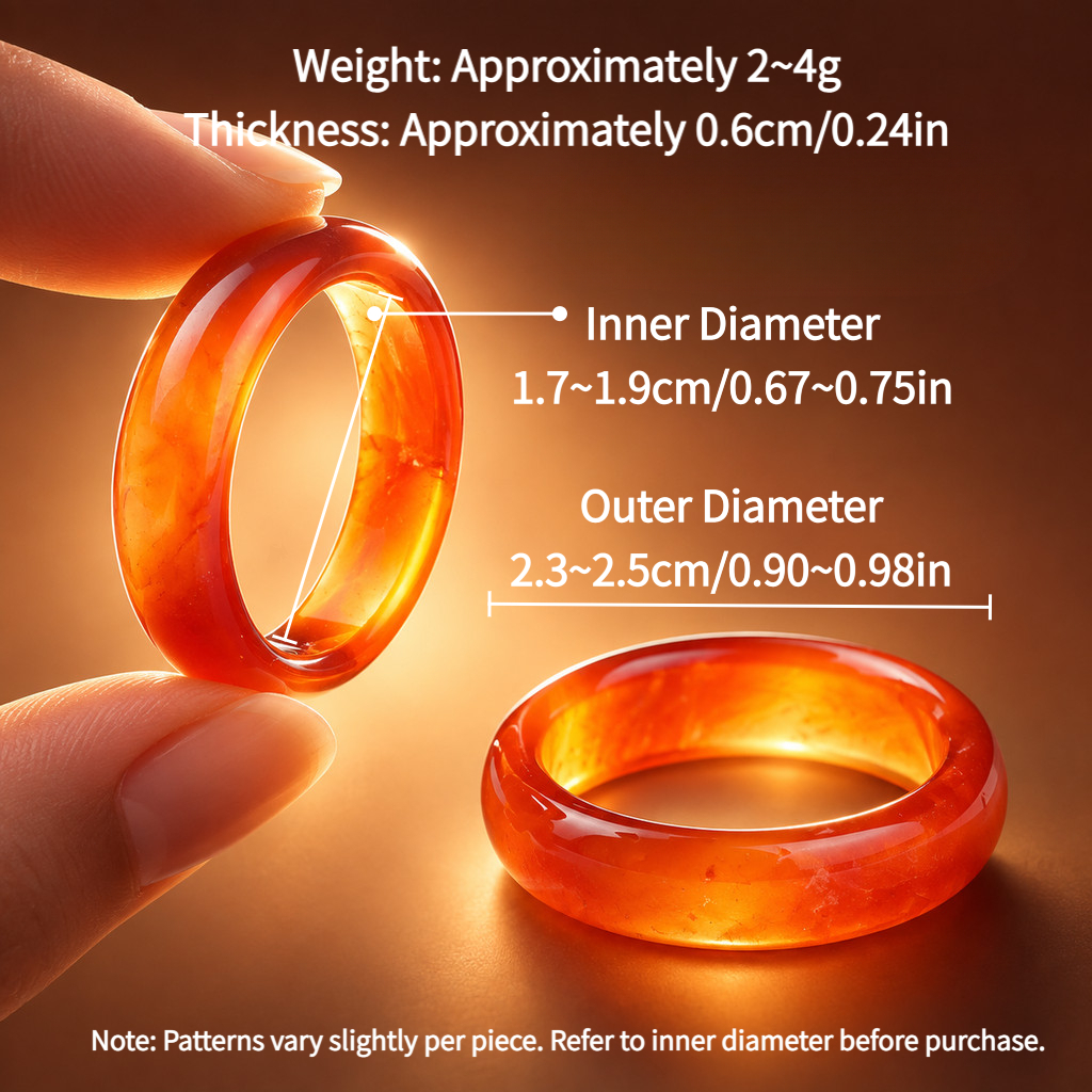 2pc Red Agate Natural Stone Band Ring Set, Stackable Gift