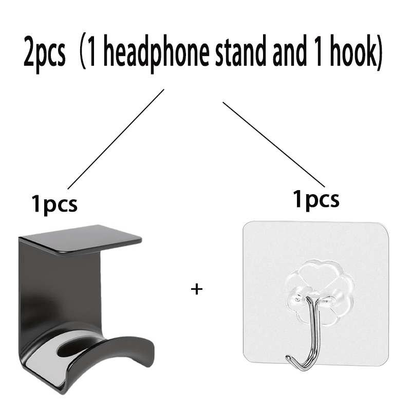 TEMU 2pcs (1pc Headphone Stand And 1pc Hook) Under-desk Headphone Stand With Adjustable And Rotatable Arm Clamp, Designed For Sorting And Storing