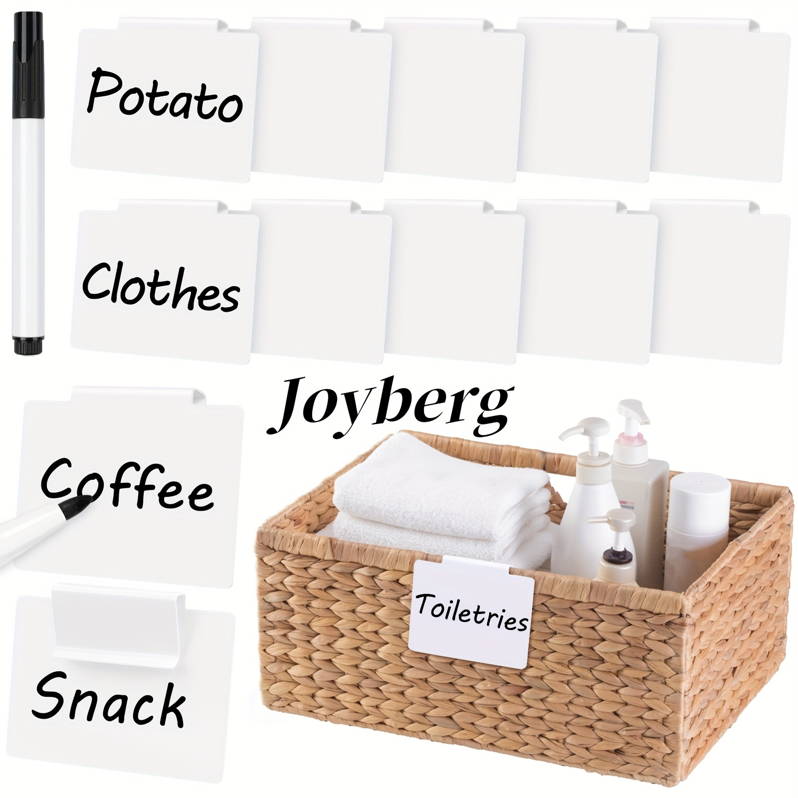 TEMU 12 étiquettes de panier blanches avec 1 marqueur à craie noir, 3.54" X 2.75" étiquettes de panier à , étiquettes de poubelle à , étiquettes à en