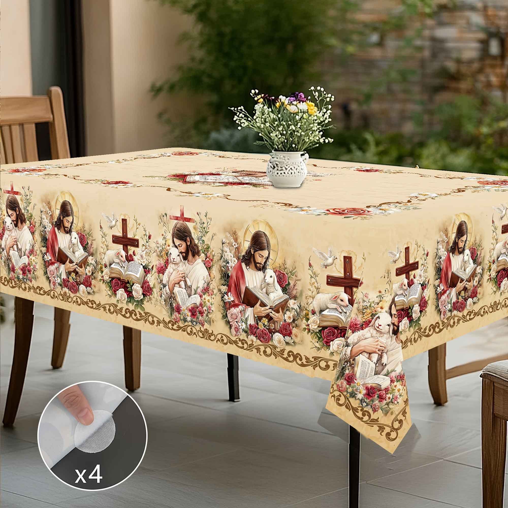 item picture tablecloth1pc spring easter tablecloth pattern features lamb and     style rectangular shape 4 pack self     in 6 sizes ideal for home kitchen restaurant patio use