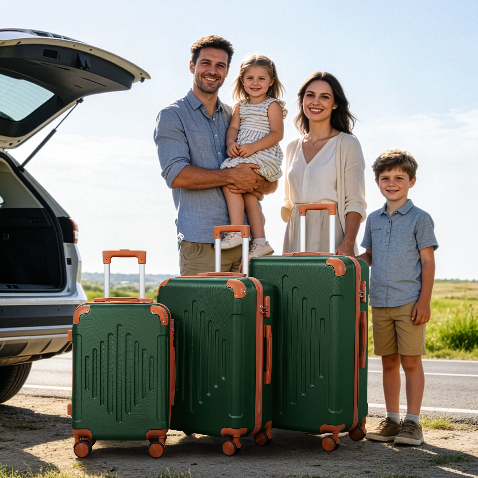 3pcs Hard Shell ABS Suitcase Set with Spinner Wheels