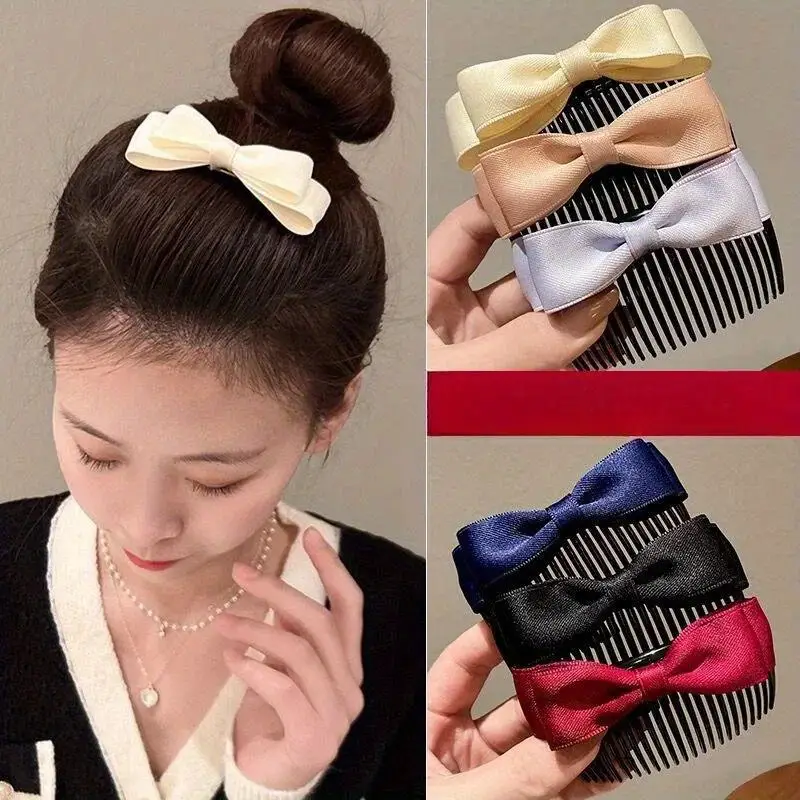 women s korean hair clip - elegant back of head bow tie, non-slip comb for updos, bangs, loose hair - wedding, party, everyday hairstyles - pastel colors (light blue, pink, red, white, black) - formal & casual events, hairstyle enhancer, decorative hairpiece, lightweight accessory, Product details 0