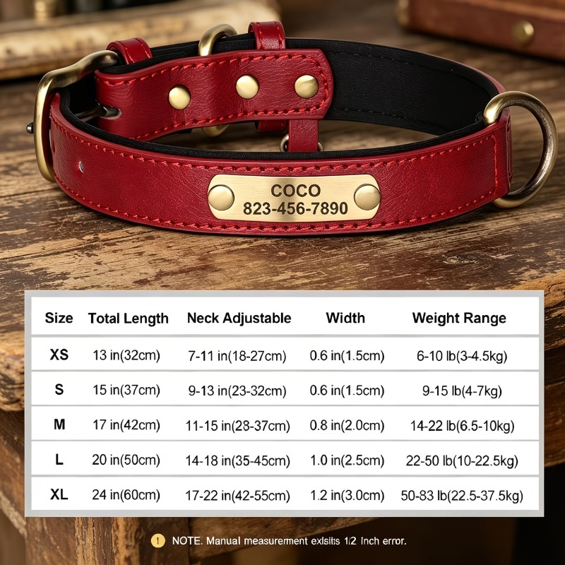 TEMU Personalized And Customizable Faux Leather Collar With Soft Thickened Inner Lining That Won't Choke, Suitable For Dogs And Cats