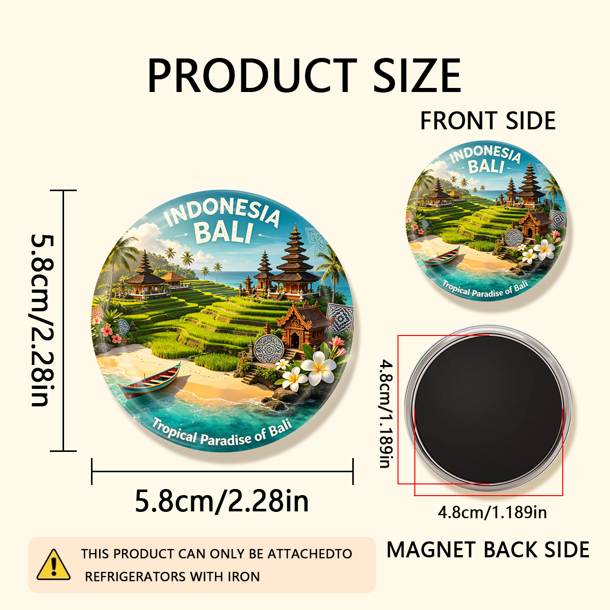 TEMU 1pc 2d Flat Indonesia Bali Tropical Paradise Of Bali Durable Round Fridge Magnet, Suitable For To Refrigerators, Whiteboards, Handicrafts,