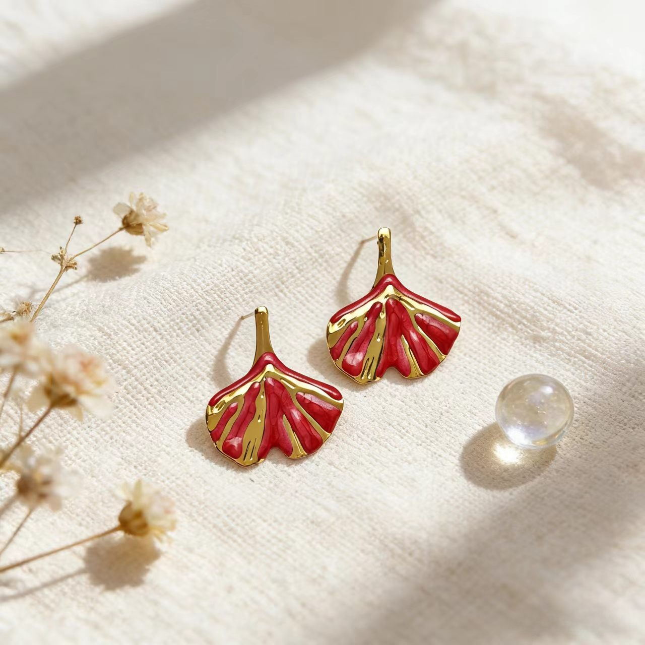 Ginkgo Leaf Drip Oil Earrings, Fashionable Design for Women