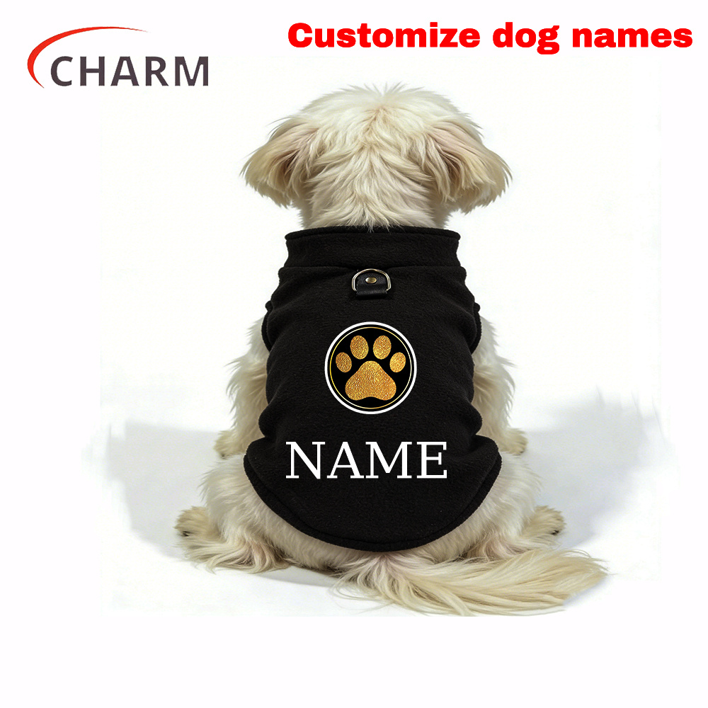 Golden Glitter Paw Print D-Ring Dog Clothes, All-Season Warm and Comfortable Vest, Personalized Pet Apparel for Small Dogs, Cat and Dog Gift