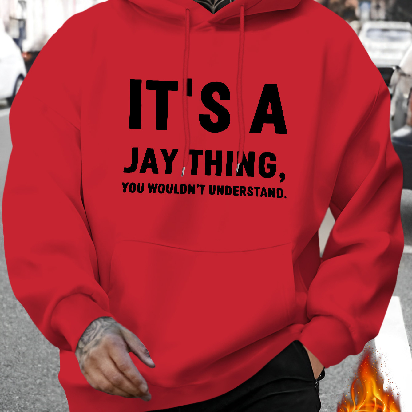 

Men's " A Jay Thing" Printed Hoodie - Casual Fall/ Knit Pullover With Hood, Regular Fit, 100% Polyester, Long Sleeve Hooded Sweatshirt With Slight Stretch