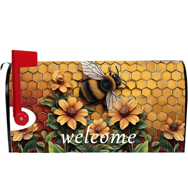 

1pc Spring-themed Mailbox Cover With Bee & Sunflower Design - Waterproof Polyester, Magnetic, Standard Size 21x18 Inches - Vibrant Welcome Message For Decor, Sunflower Decor For