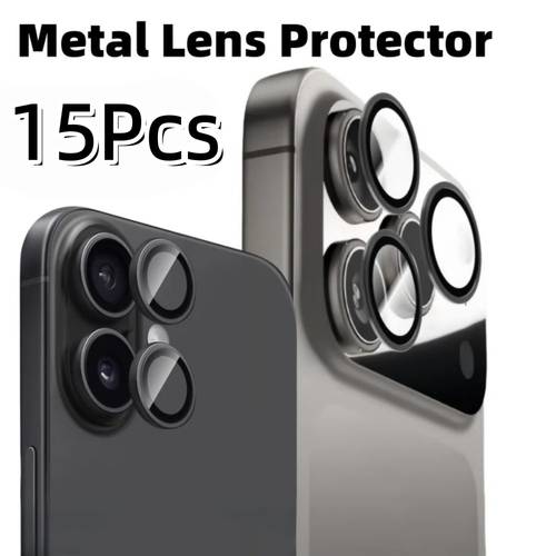 item picture 15pcs phone camera lens protector compatible with for iphone 17 17pro 15 16 pro max 16plus camera lens protective film 9h tempered glass screen protector with decoration anti scratch anti fingerprint durable glass cover