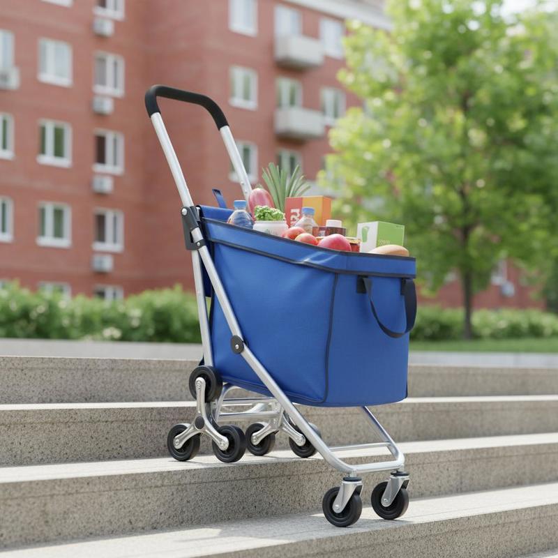 Image of Foldable Shopping Cart, 445 X 375 X 990mm, Stair Climbing Trolley With 6 Wheels, Oxford Fabric Storage Bag, For Shopping, Office, Moving, Transport, Outdoors, Laundry