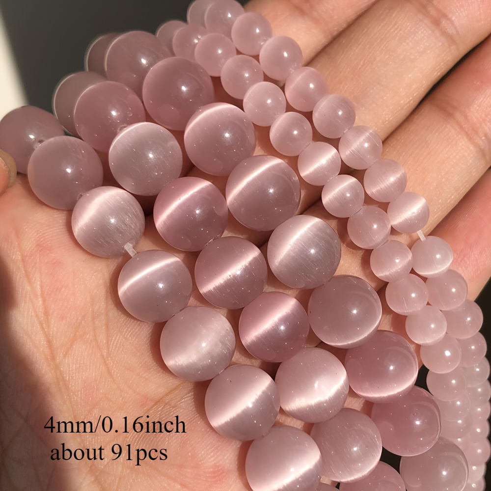 Image of Pink Cat Eye Stone Round Loose Beads High Quality Jewelry Making Supplies Bracelet Necklace Festival Gift 4/ 6/ 8/ 10mm