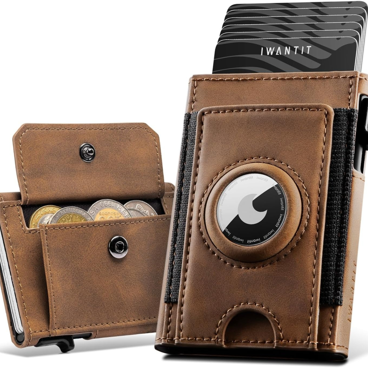 E-shop IWANTIT Airtag Geldbörse mit großem Münzfach, Geldbörse für 6-7 Karten, schlanke Herren-Geldbörse mit RFID-Schutz, Pop-up Smart Wallet,