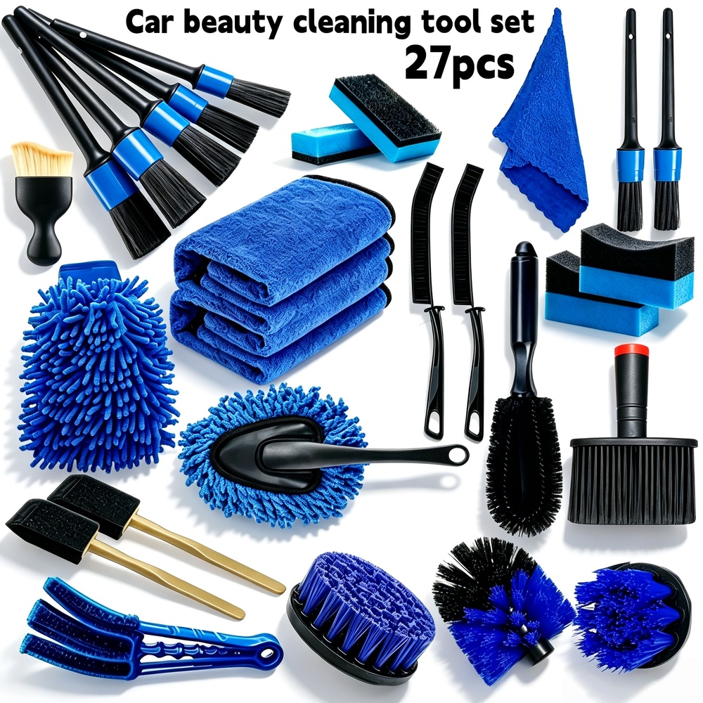 TEMU Car And Motorcycle Cleaning Tool Sets, Car Tool Brushes, Dust Brushes, Professional Dust Gloves For Vehicles, Car Wheel Brushes, Car Washing