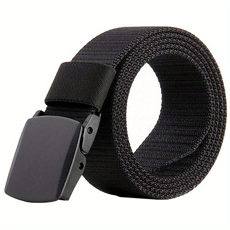 TEMU Men's Plus Size Nylon Belt - Black, Adjustable Up To 75 Inches For Big & Tall-nylon Canvas With Anti-allergy Plastic , Jeans, Waistband