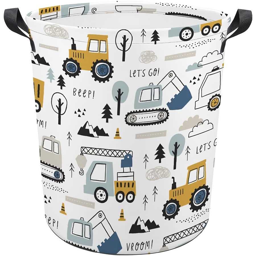 TEMU 1pc, 2d Flat Print, Truck Tractor Laundry Basket Perfect For Construction-themed Parties, Great For Keeping Dirty Clothes Or Toys Organized,