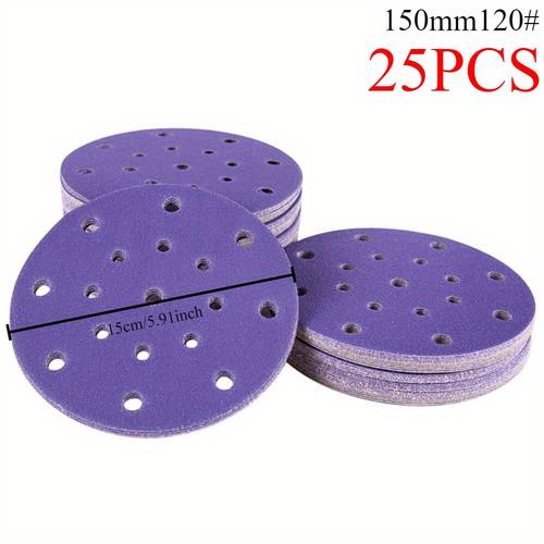 25 pack 150mm purple hook loop sanding discs wet dry cooling clog resistant wood metal auto polishing drywall repair deburring model finishing 80 600 grit backing anti static tear resistant orbital sander ready