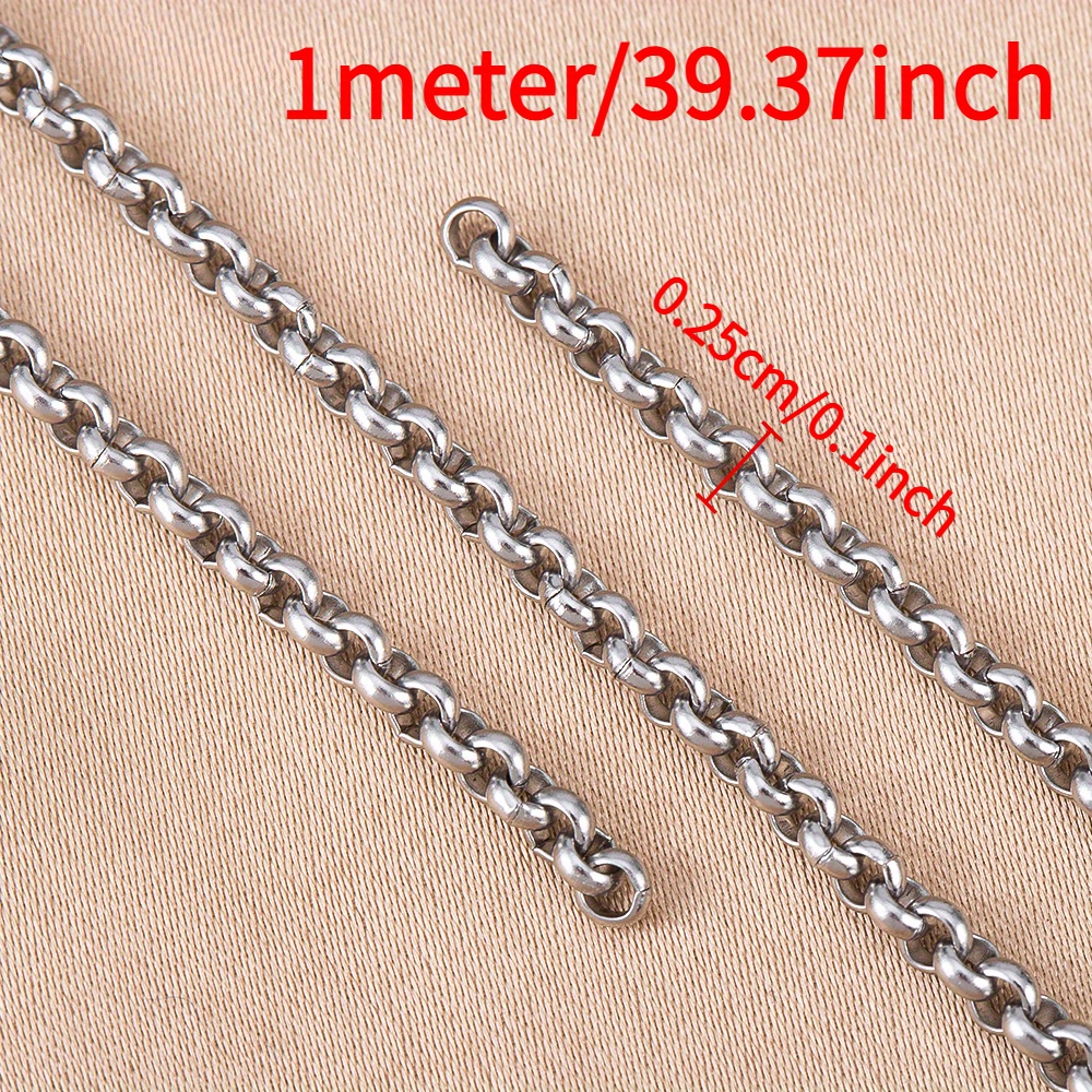 TEMU 1 Mètre Chaîne en Acier Inoxydable Style Punk Tendance avec Petit Connecteur de Cercle, Disponible en Plusieurs Tailles pour Collier Bracelet