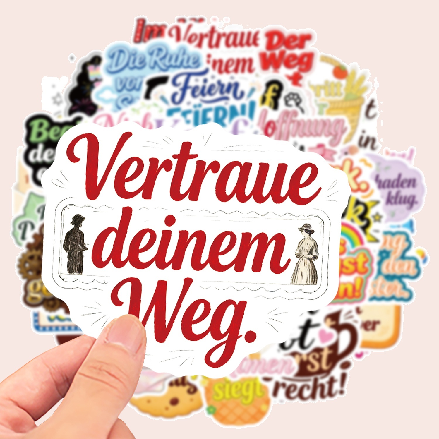 Image of 50pcs Graffiti Sticker Pack German Inspirational Words Colorful Cartoon Patterns Stickers For Decorating Journals Guitars Laptops Suitcases Computers Motorcycles Skateboards