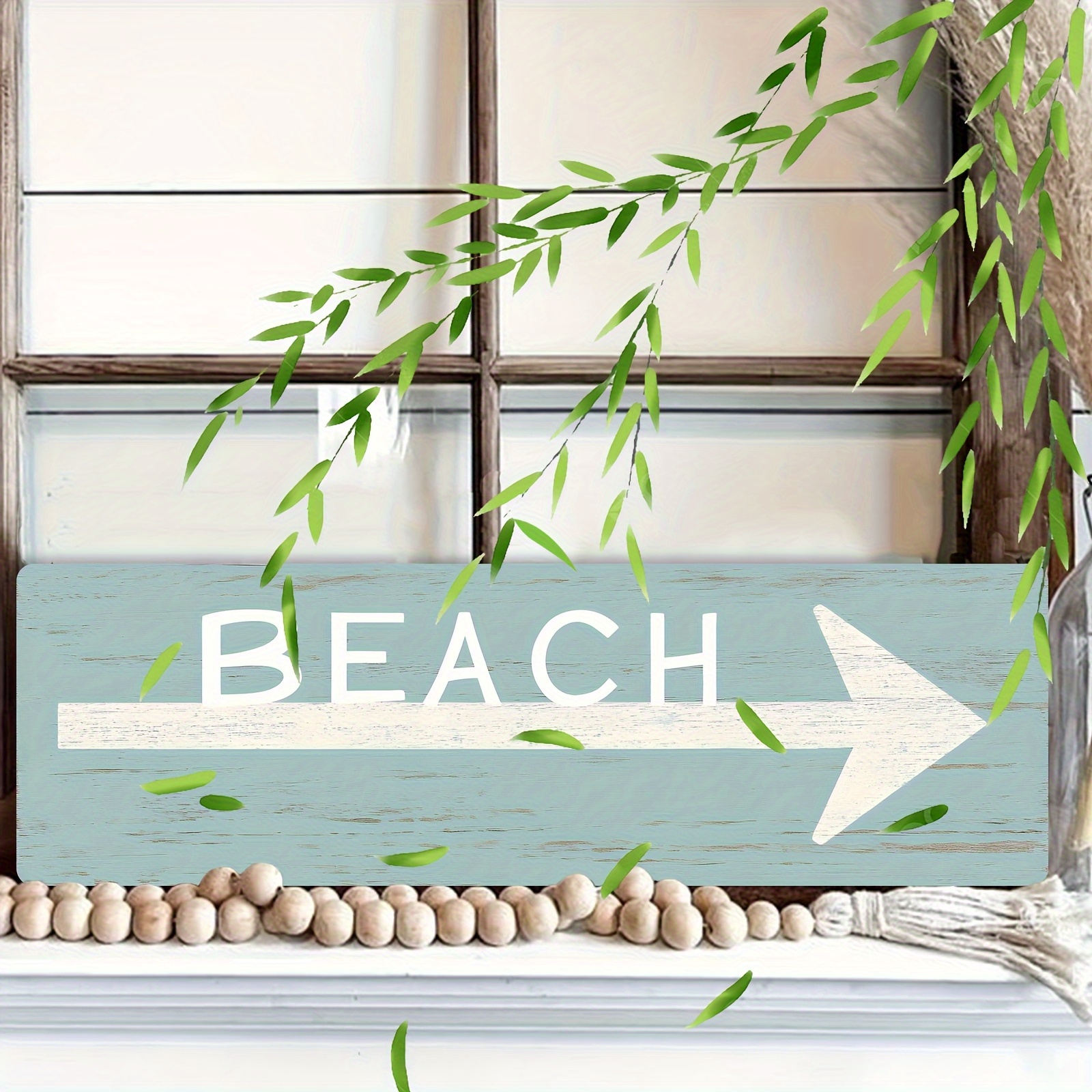 TEMU 2d Flat, Rustic Wooden Wall Plaque - Beach-themed Suitable For Living Room, Bedroom Or Entryway Decor With "beach" Lettering & Arrow, Artificial