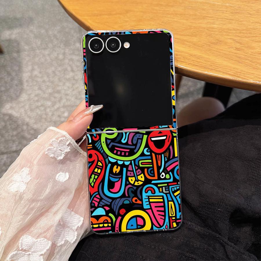 TEMU Phone Case - Phone Case Compatible With For For Galaxy Z Flip 7 5g, 6, 5, 4, 3 Featuring Vibrant Line Graffiti Artwork