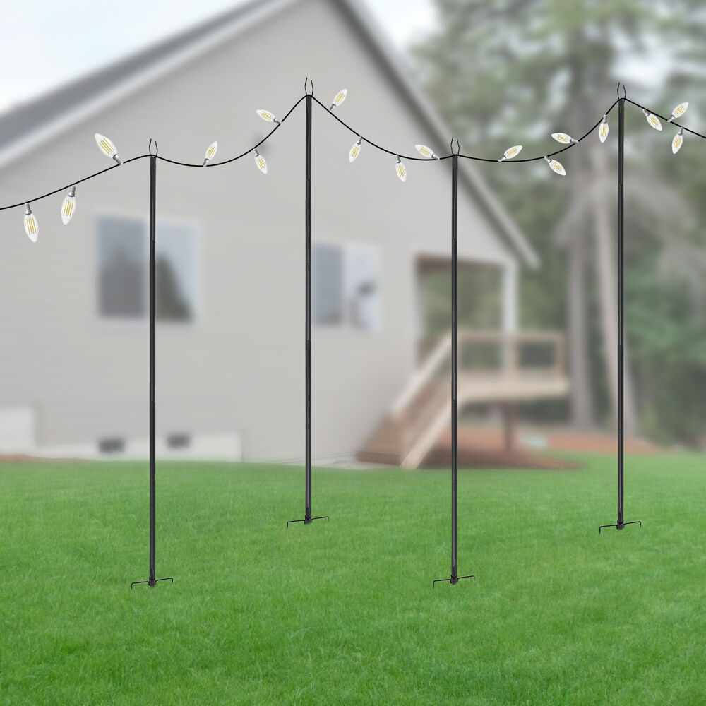TEMU 4pcs 3.05meter Heavy-duty Iron Outdoor Hanging Light Poles With 5-hole Base - Weather-resistant, No Wiring Needed For Christmas, Weddings,