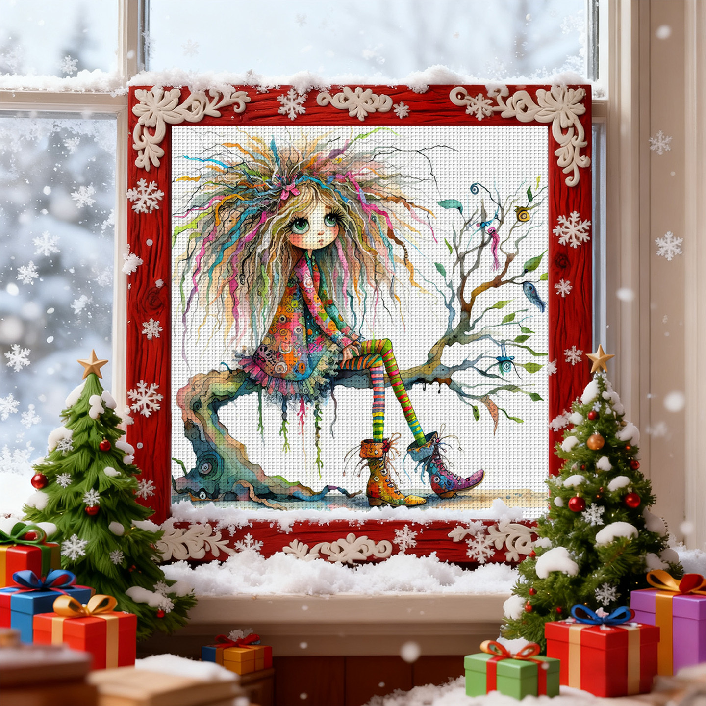 TEMU 1 Set - "colorful-haired Fairy Balle" - Kit, Diy Art Needlework Supplies, 11ct - Decorative Art, Creative Handmade Gift. Set Of Printed - Crafts